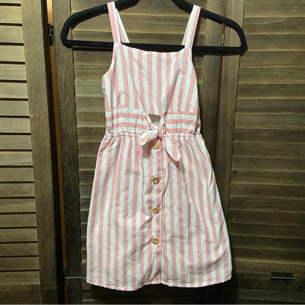Trende Girls Striped Pink White Coquette Front Bow Sleeveless Lined Sz 7 Coastal